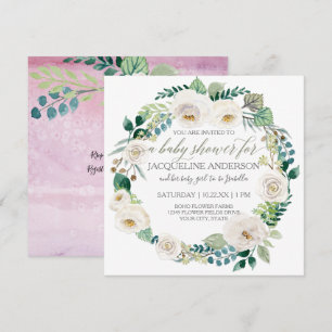 Convite Lavanda do chá de fraldas da menina e grinalda do