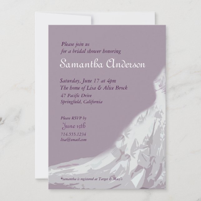 Convite Lavanda do chá de panela: vestido nupcial (Frente)