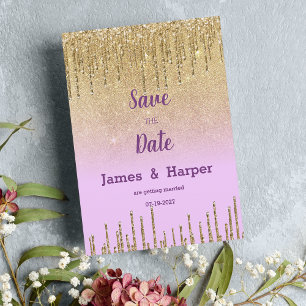 Convite Lavanda dourada glitter ombre dris Salve a data