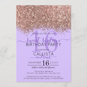 Convite Lavanda Dourada Luxe Confetti Sweet 16