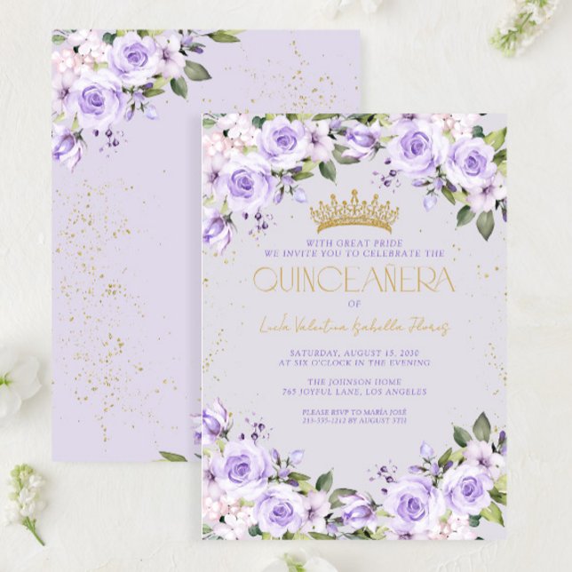 Convite Lavanda Dourada Quinceañera Mis Quince 15 Años (Criador carregado)