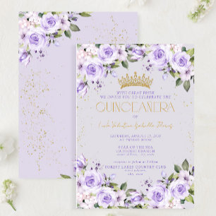 Convite Lavanda Dourada Quinceañera Mis Quince 15 Años