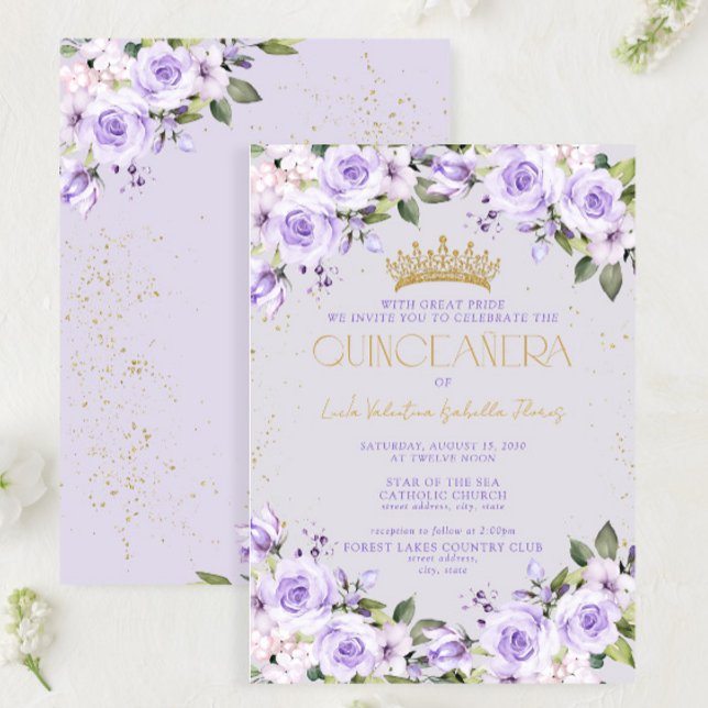 Convite Lavanda Dourada Quinceañera Mis Quince 15 Años (Criador carregado)