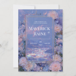 Convite Lavanda Dourado Iridescente Floral Casamento na Mo