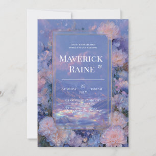 Convite Lavanda Dourado Iridescente Floral Casamento na Mo