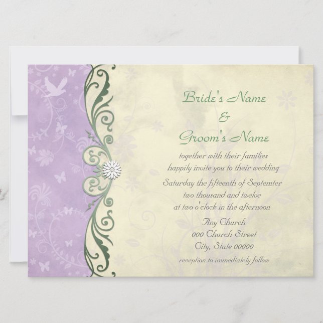 Convite Lavanda e Amarelo Suave Floral Casamento de Primav (Frente)