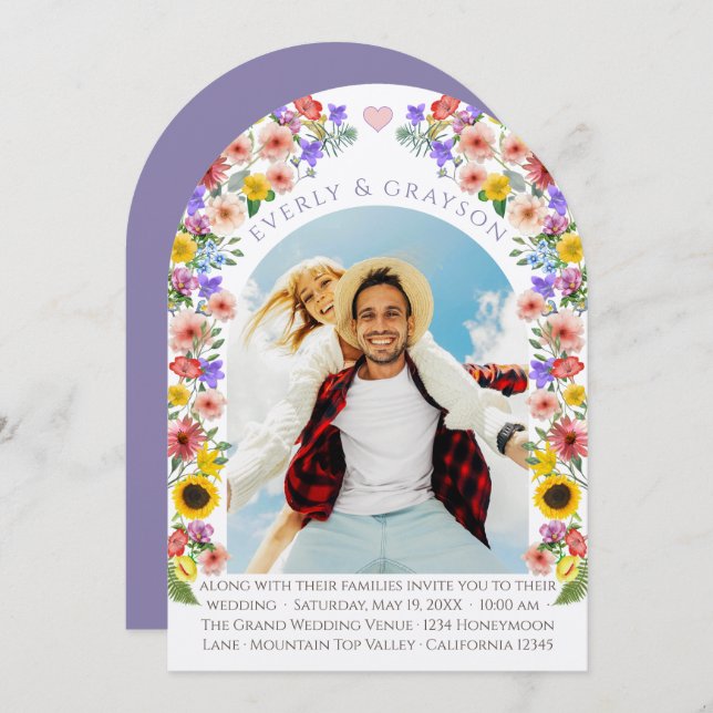 Convite Lavanda e Arca de Fotografias Amarelo (Frente/Verso)