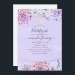 Convite Lavanda e Bat Geométrico Floral Dourado Mitzvah<br><div class="desc">Lavanda de Pastel e matiz geométrica do morcego mitzvah falsa com acentos de verde azul e etéreo.</div>