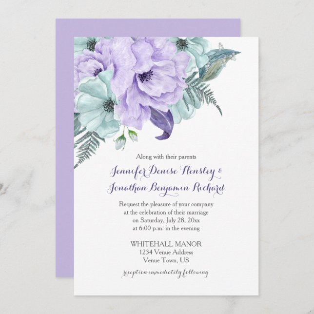 Convite Lavanda e Casamento de Peões de Aquarelas da Casa  (Frente/Verso)