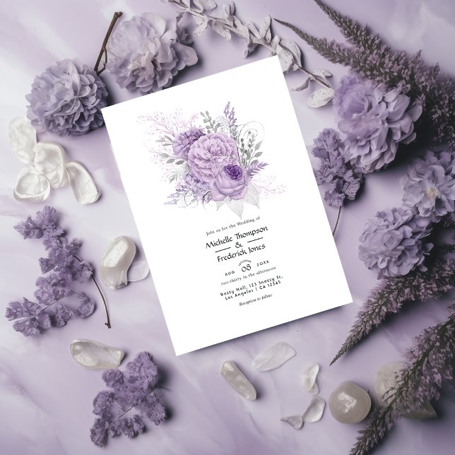 Convite Lavanda e Casamento Floral de Prata (Criador carregado)