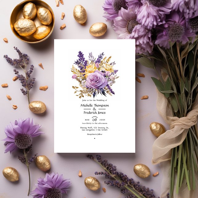Convite Lavanda e Casamento no inverno Floral Dourado (Criador carregado)