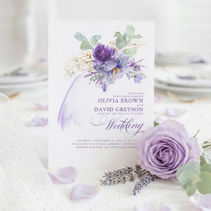 Convite Lavanda e Dourado Casamento de Boho Moderno Elegan