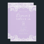 Convite Lavanda e Lace Branco Festa 16 Elegante Sweet<br><div class="desc">Personalizar para qualquer evento</div>