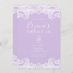 Convite Lavanda e Lace Branco Festa 16 Elegante Sweet