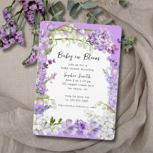 Convite Lavanda e Lilac Boho Baby In BloChá de fraldas