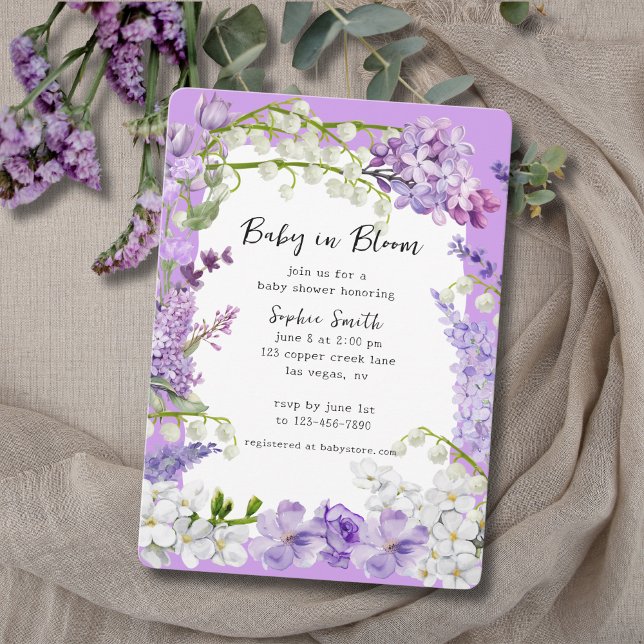 Convite Lavanda e Lilac Boho Baby In BloChá de fraldas (Criador carregado)