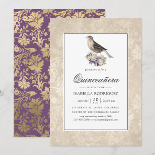 Convite Lavanda e Marfim Quinceañera Vintage