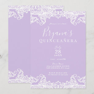 Convite Lavanda e Renda Branca Festa de Quince Anos Elegan