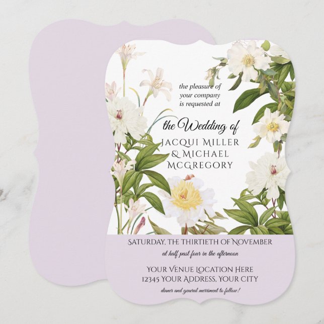 Convite Lavanda e Rosa de Marfim Casamento Foliar Foliar (Frente/Verso)