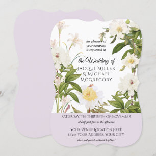 Convite Lavanda e Rosa de Marfim Casamento Foliar Foliar