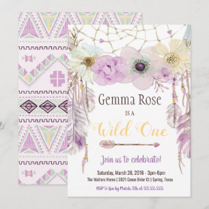 Convite Lavanda e roxo Boho selvagem um primeiro aniversár
