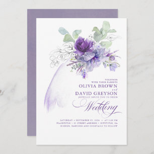 Convite Lavanda e Silver Elegante Modern Boho Weding
