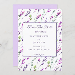 Convite Lavanda e Verde Aquarela Salvar o Casamento de Dat