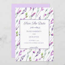 Lavanda e Verde Aquarela Save the Date Casamento