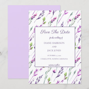 Convite Lavanda e Verde Aquarela Save the Date Casamento