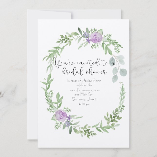 Convite lavanda e verde-chá de panela (Frente)