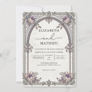 Convite Lavanda Elegante Arte Floral Nouveau Casamento