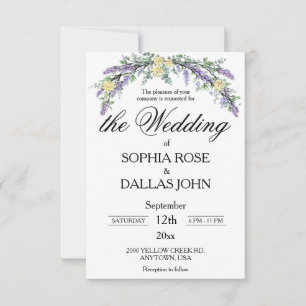 Convite Lavanda elegante Casamento de rosas amarelas Eucal