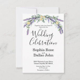 Convite Lavanda Elegante Casamento de Rose Amarela Eucalyp