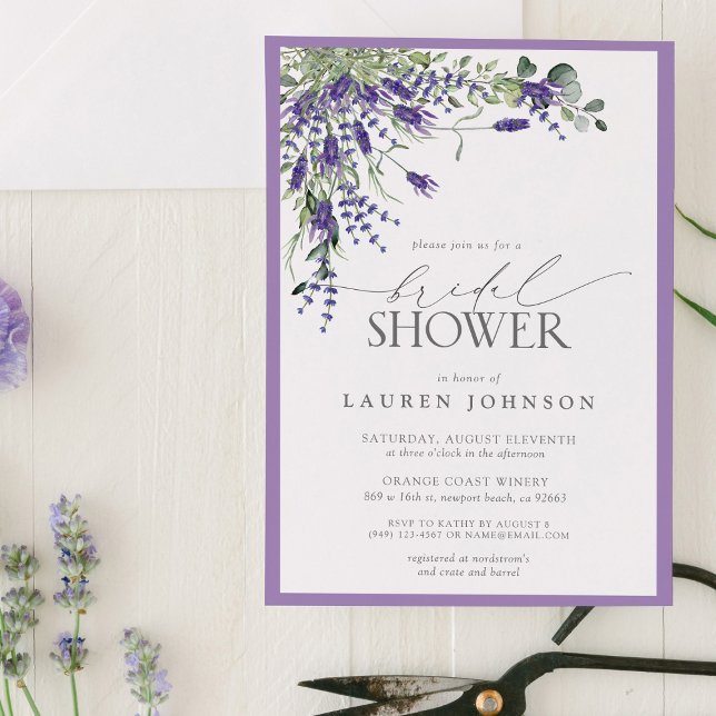 Convite Lavanda Elegante Chá de panela Floral de Aquarela (Join us in a lavender dream as we celebrate the bride to be!)