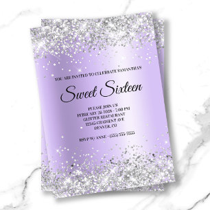 Convite Lavanda em Glitter Prateado em Seda de Folha para