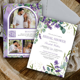 Convite Lavanda Eucalipto Código QR de Foto Chá de Noiva