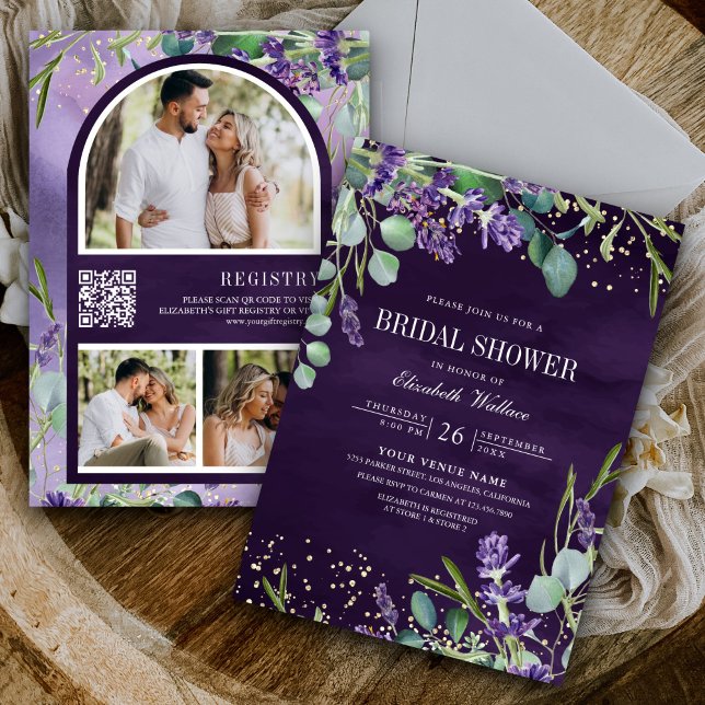 Convite Lavanda Eucalipto Código QR Roxo Chá de Bebê de No (Criador carregado)