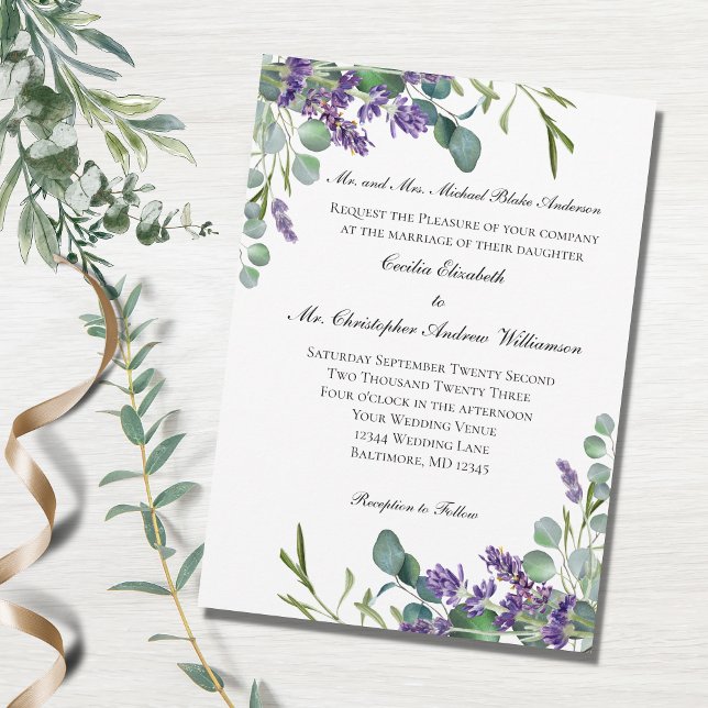 Convite Lavanda Eucalipto Verde Roxo Casamento (Criador carregado)