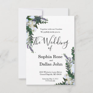 Convite Lavanda Eucalyptus rosas brancas verde Casamento