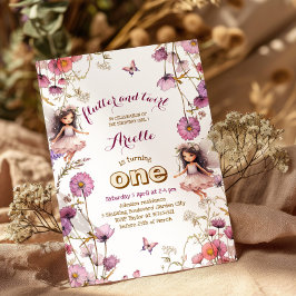 Convite Lavanda Fada, flor silvestre, primeiro aniversario