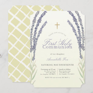 Convite Lavanda Flor Sprigs Amarelo Primeira Comunhão Sant