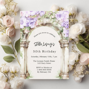 Convite Lavanda floral: aniversário bege
