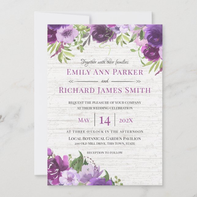 Convite Lavanda Floral Barn Wood Invitation (Frente)