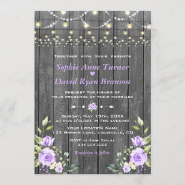 Convite Lavanda Floral Barn Wood String Luzes Casamento