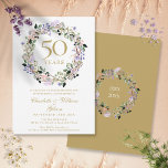 Convite Lavanda Floral Garland 50º Aniversário de Casament<br><div class="desc">Com uma delicada granja de lavanda floral de aquarela,  este convite de 50 anos de casamento botânico pode ser personalizado com suas informações especiais de aniversário. O reverso apresenta uma garland floral correspondente que enquadra suas datas de aniversário em texto elegante em um fundo de ouro. Projetado por Thisnotme©</div>