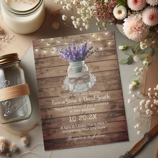 Convite Lavanda Floral Jar String Luzes Russas Casamento (Criador carregado)