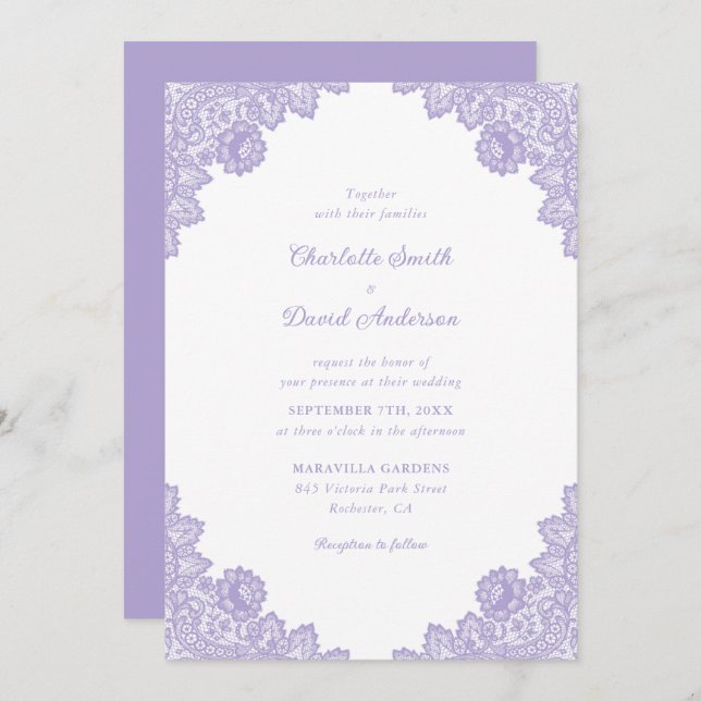 Convite Lavanda Floral Lace Wedding (Frente/Verso)