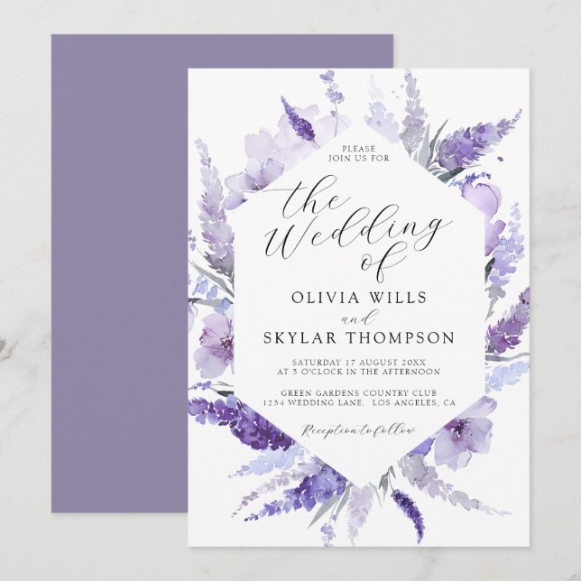 Convite Lavanda Floral Lilac Botânica Casamento (Frente/Verso)