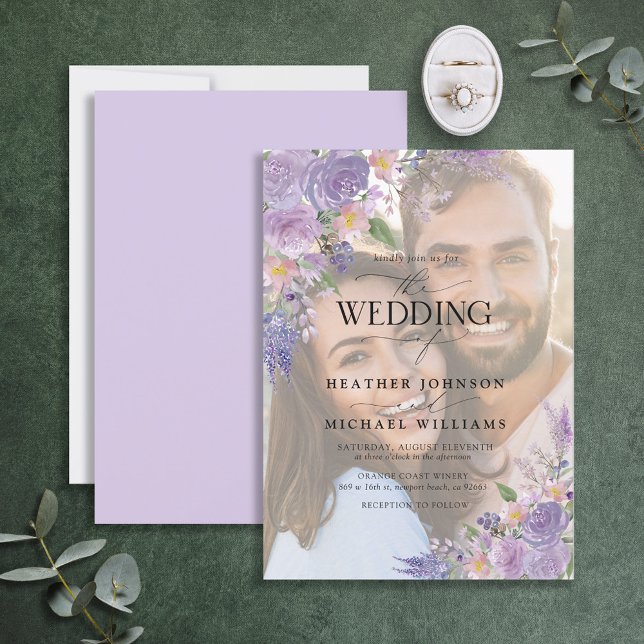Convite Lavanda Floral Lilac Vellum Overlay Casamento Foto (Criador carregado)