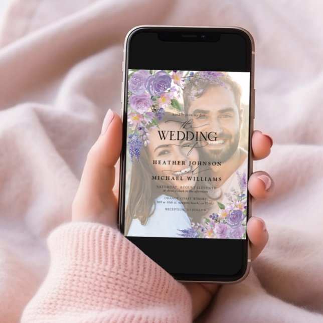 Convite Lavanda Floral Lilac Vellum Overlay Casamento Foto (Criador carregado)